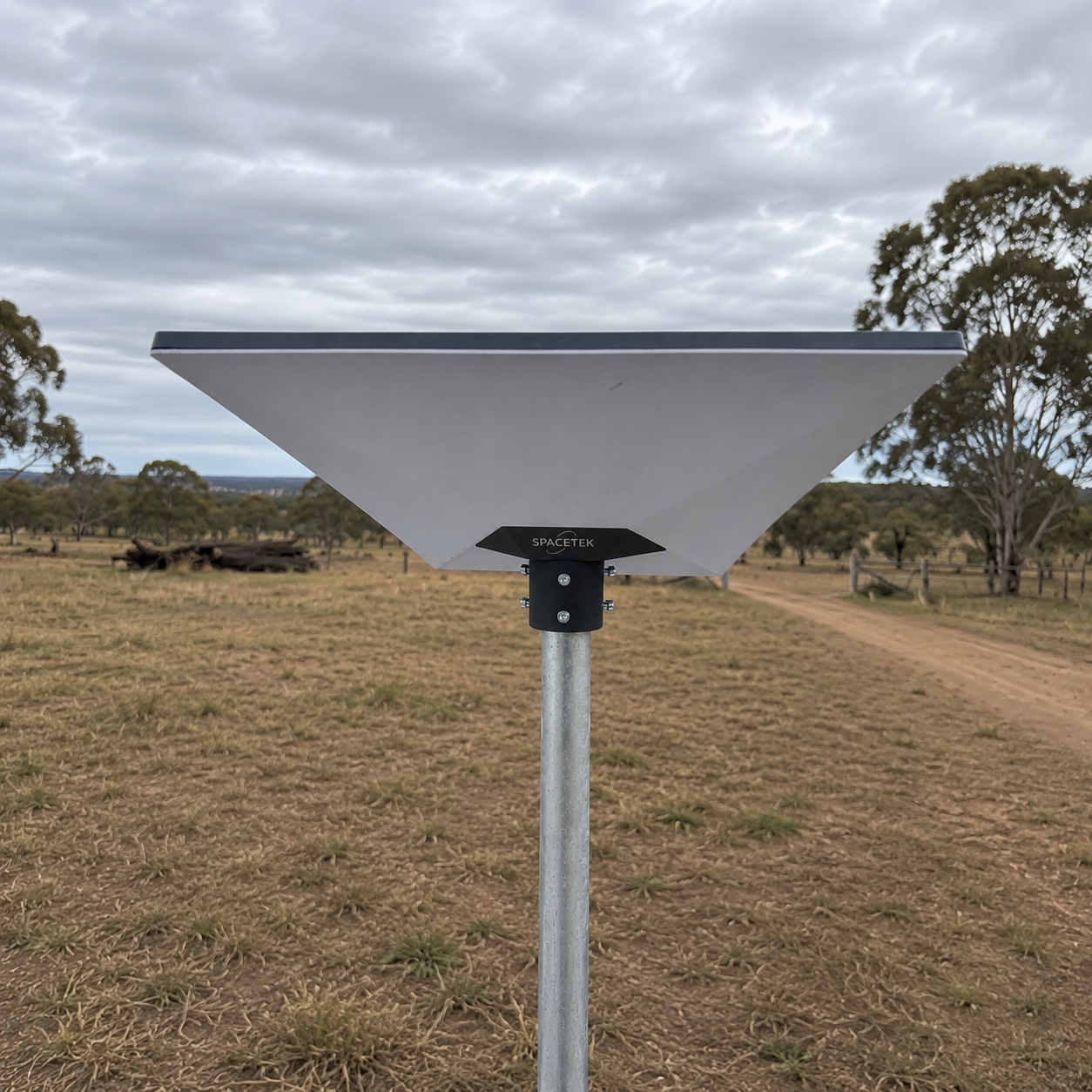 Spacetek Starlink Gen 3 Compatible Pole Adapter mounted on a farm installation in rural Australia.