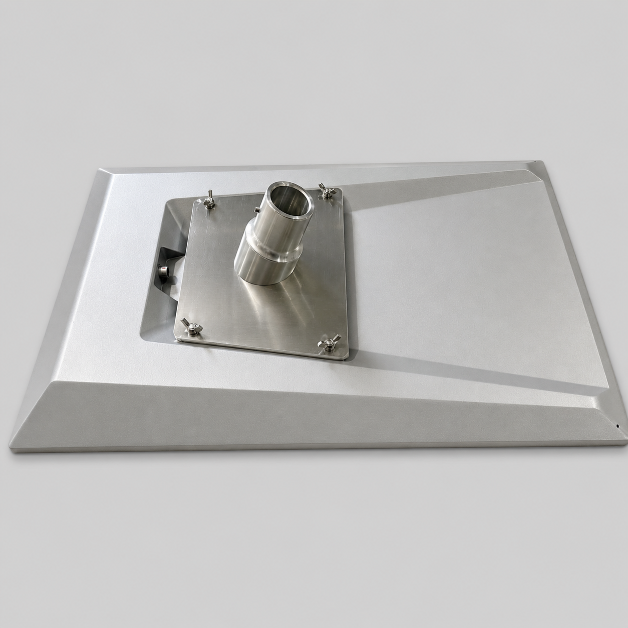 Spacetek Gen 3 Performance UTA252 heavy duty aluminium pole adapter shown from a top angle with aluminium mounting plate.