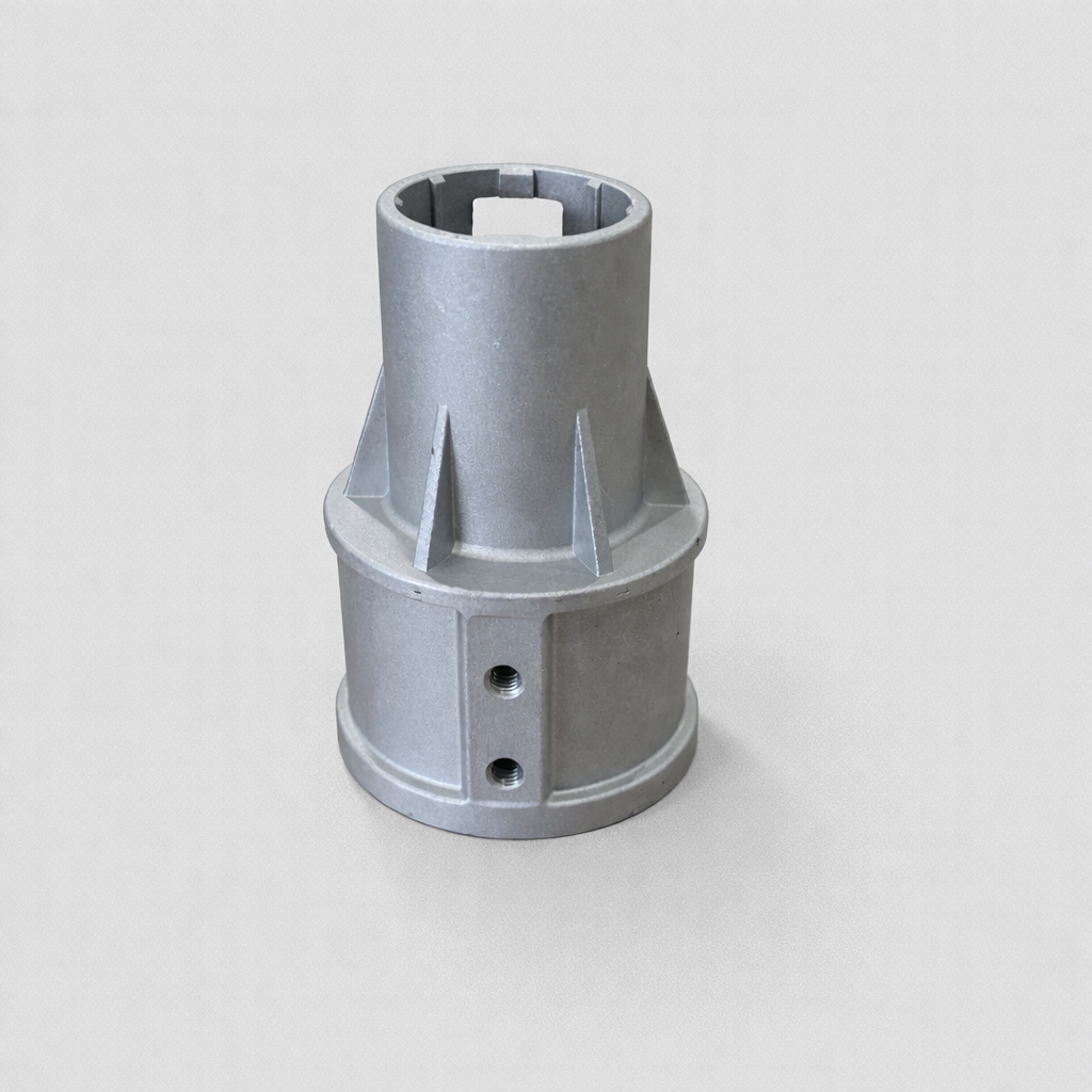 Aluminium Starlink Gen 2 pole adaptor with square internal opening and dual threaded side holes, upright studio view