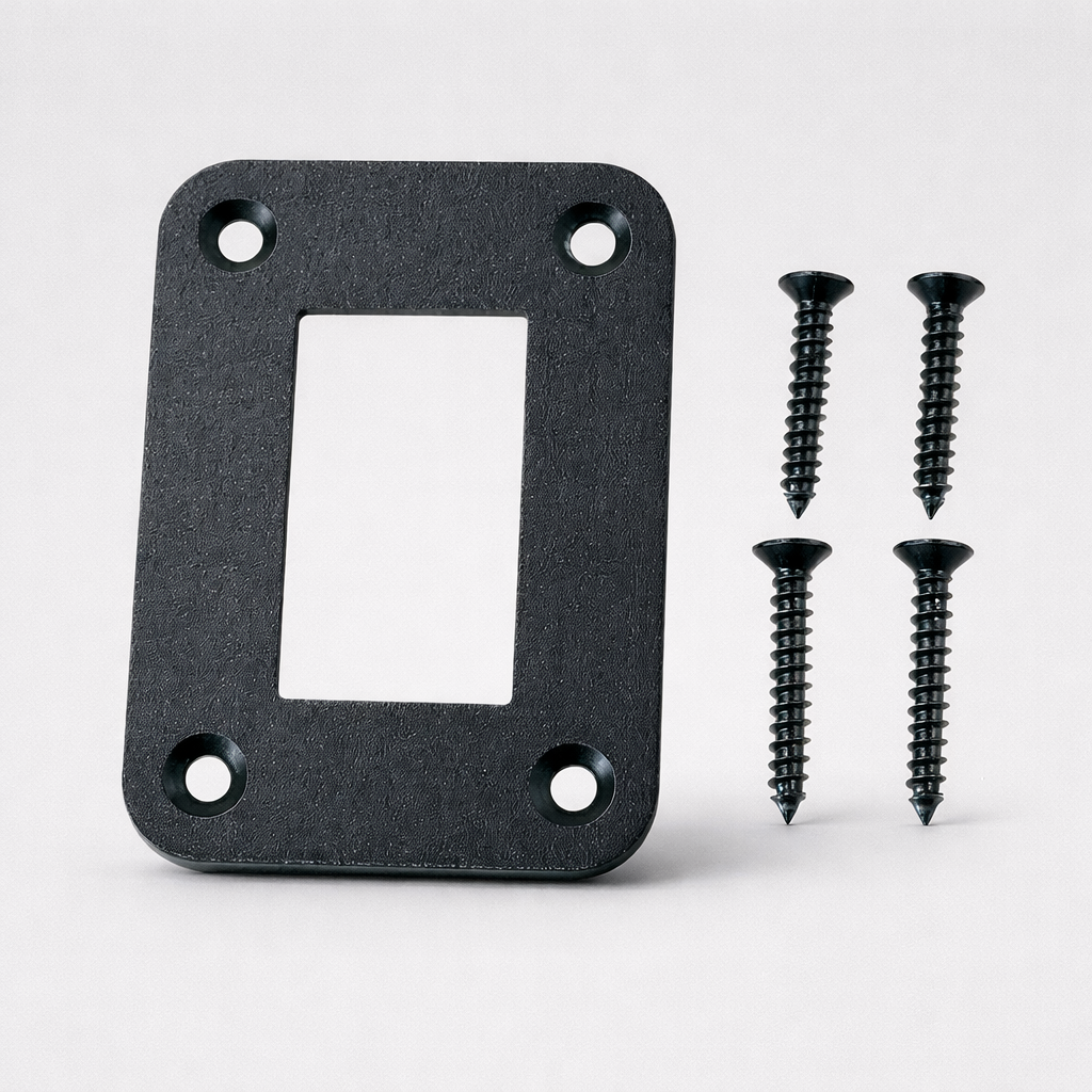 Starlink rocker switch mounting panel with cutout and four black mounting screws
