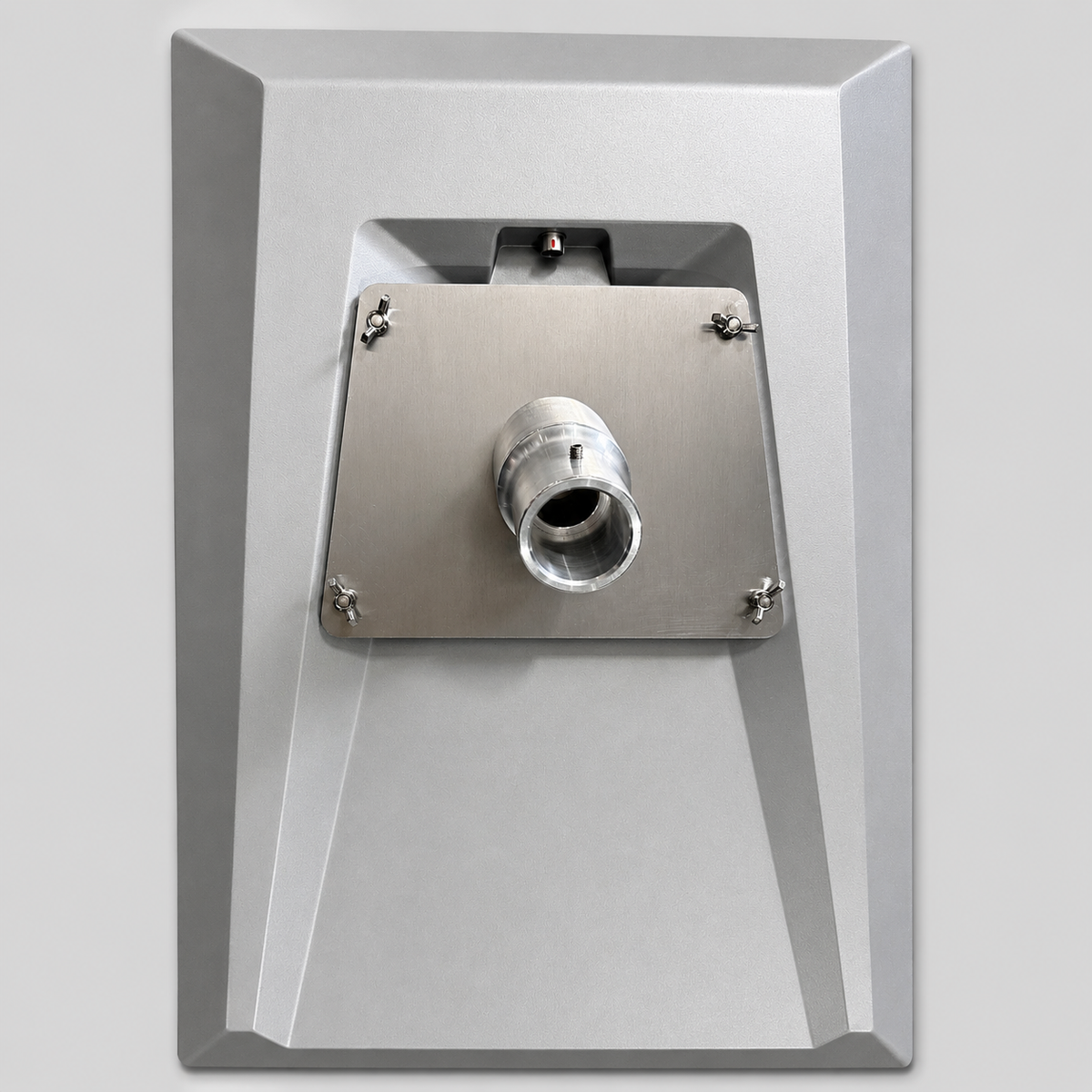 Rear mounting detail of the Spacetek Gen 3 Performance UTA252 heavy duty aluminium pole adapter showing the stainless steel mounting plate and pole connection