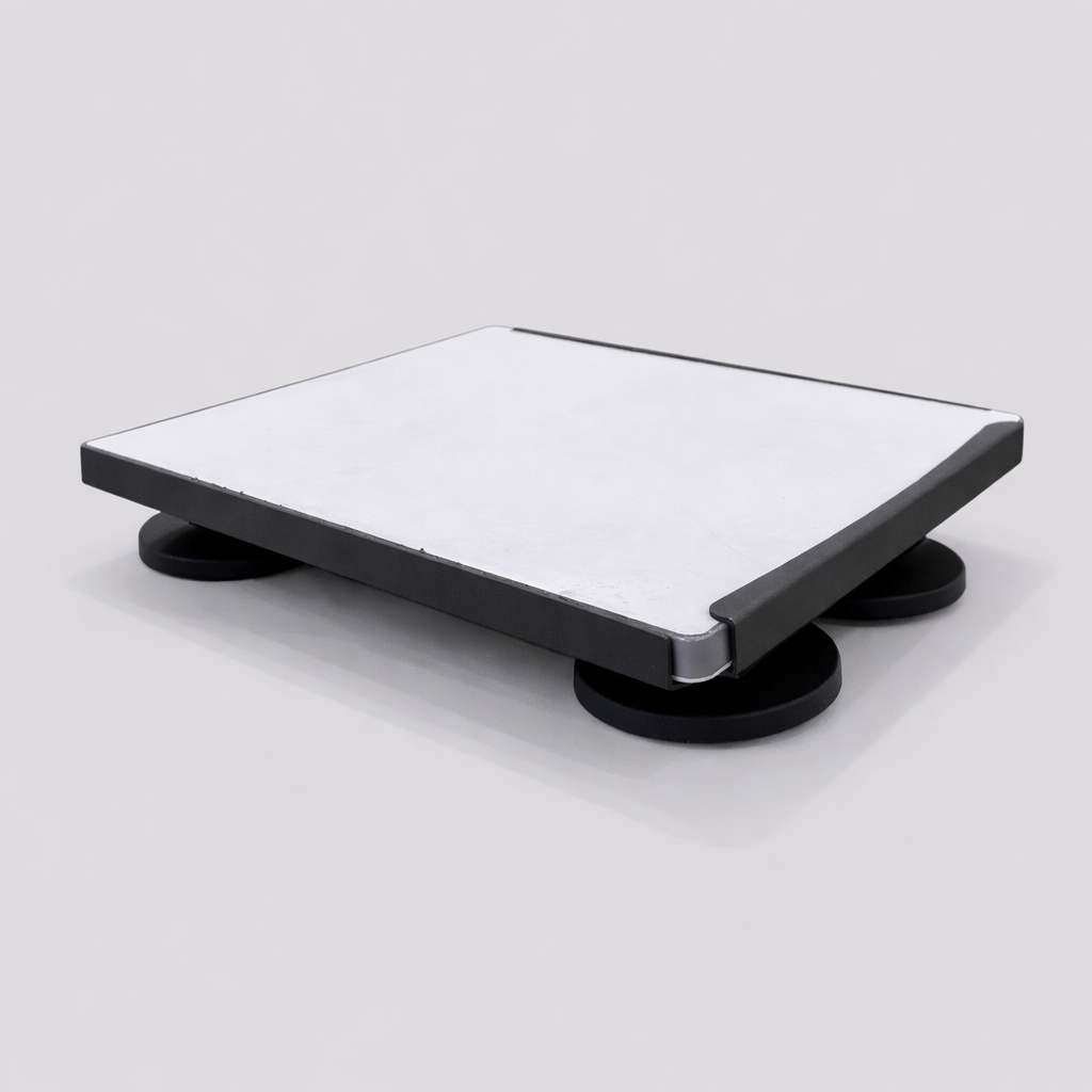 Side view of the magnetic motion base for Starlink Mini, showing low-profile design and dual round magnets supporting the starlink mini.