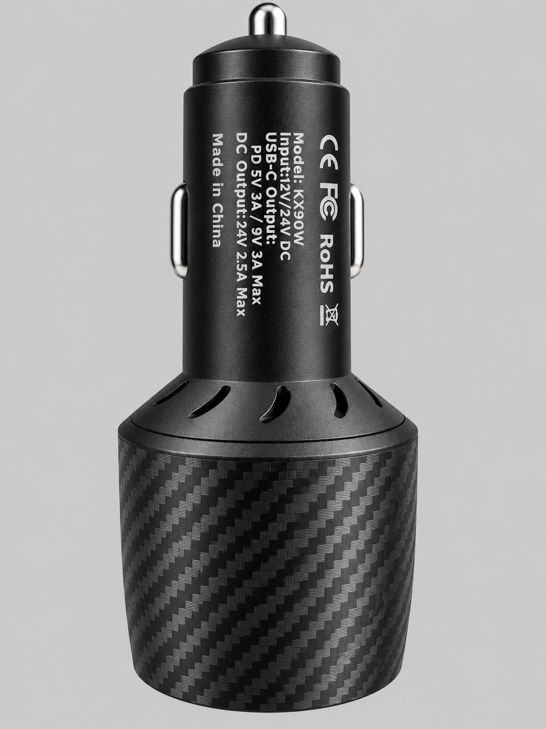 Starlink Mini 2-in-1 12V/24V car power adapter showing the front specification label