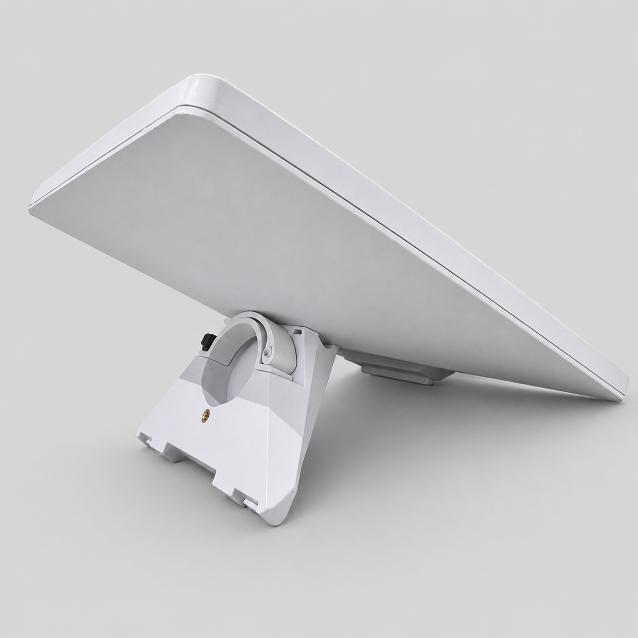 Rear view of the Starlink Mini Combination Kickstand attached to the Starlink Mini, showing the integrated pole mount interface and kickstand assembly.