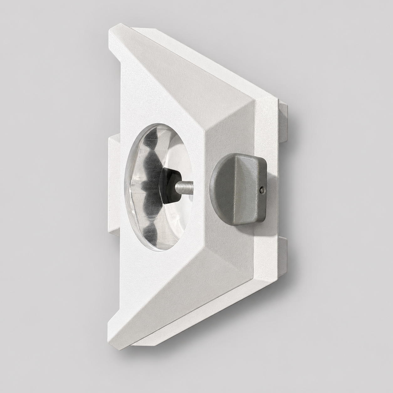 Original Starlink Mini pole pipe adapter showing front clamp opening, mounting screw and locking mechanism.