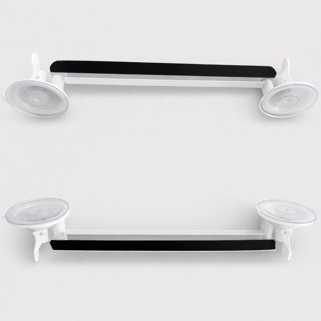 Side profile of two Starlink Mini suction cup mounts showing full length and suction bases with levers, arranged parallel on grey background