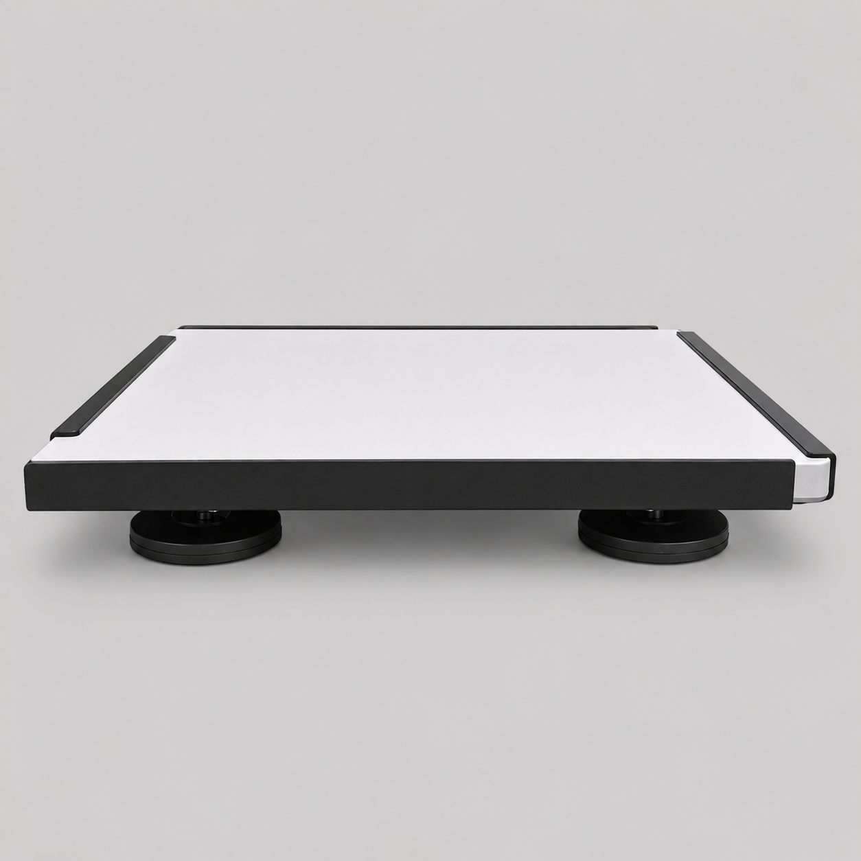 Side profile of the Starlink Mini Vehicle Magnet Mount in carbon steel showing the low-profile design and 65mm (2.5 inch) magnetic feet.